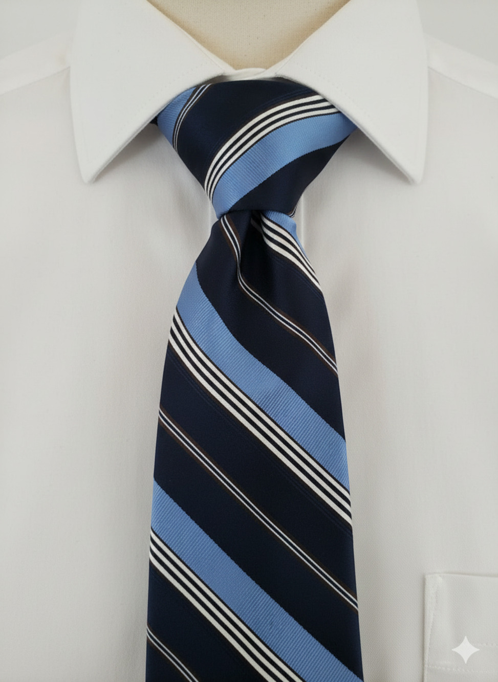 Hart Schaffner Marx blue white diagonal striped silk blend tie - 60" - classic